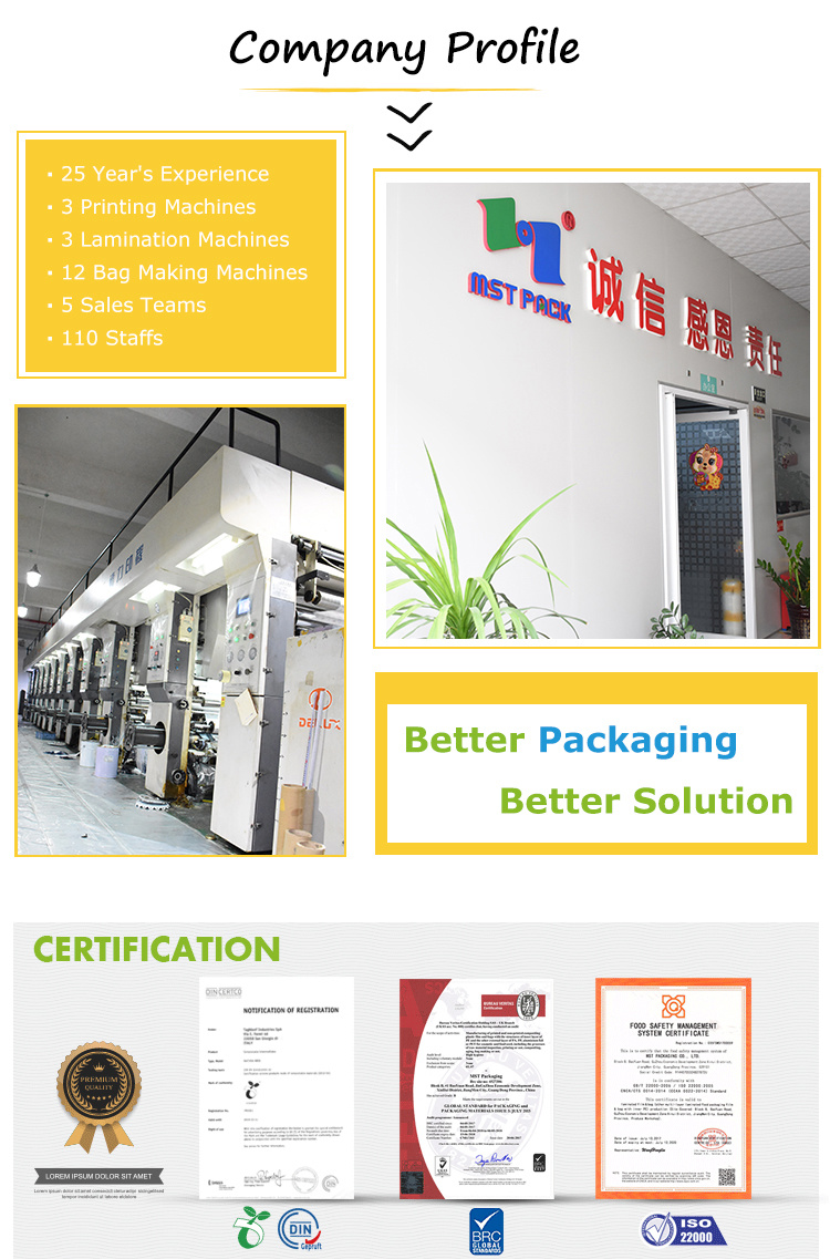 Custom Printing Laminated Stand up Ziplock Biodegradable Plastic Packaging Pouch Bag for Food
