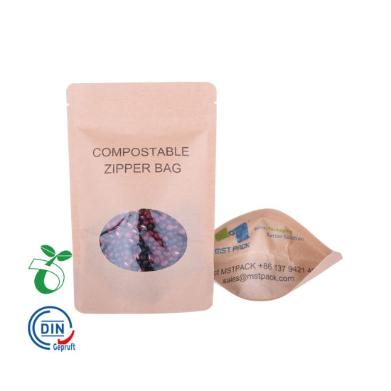 Biodegradable Ziplock Packaging Bags Eco Friendly Compostable Food Packaging Recycle Craft Paper Bags with Window
