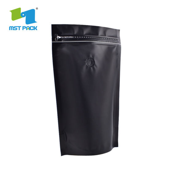 China Supplier Custom Print Flat Bottom Food Grade 500g 1kg Packing Aluminium Foil Ziplock Custom Label Compostable Matt Black Coffee Bag